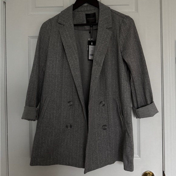 Dynamite Jackets & Blazers - Dynamite Gray Pinstripe Double-Breasted Blazer Jacket